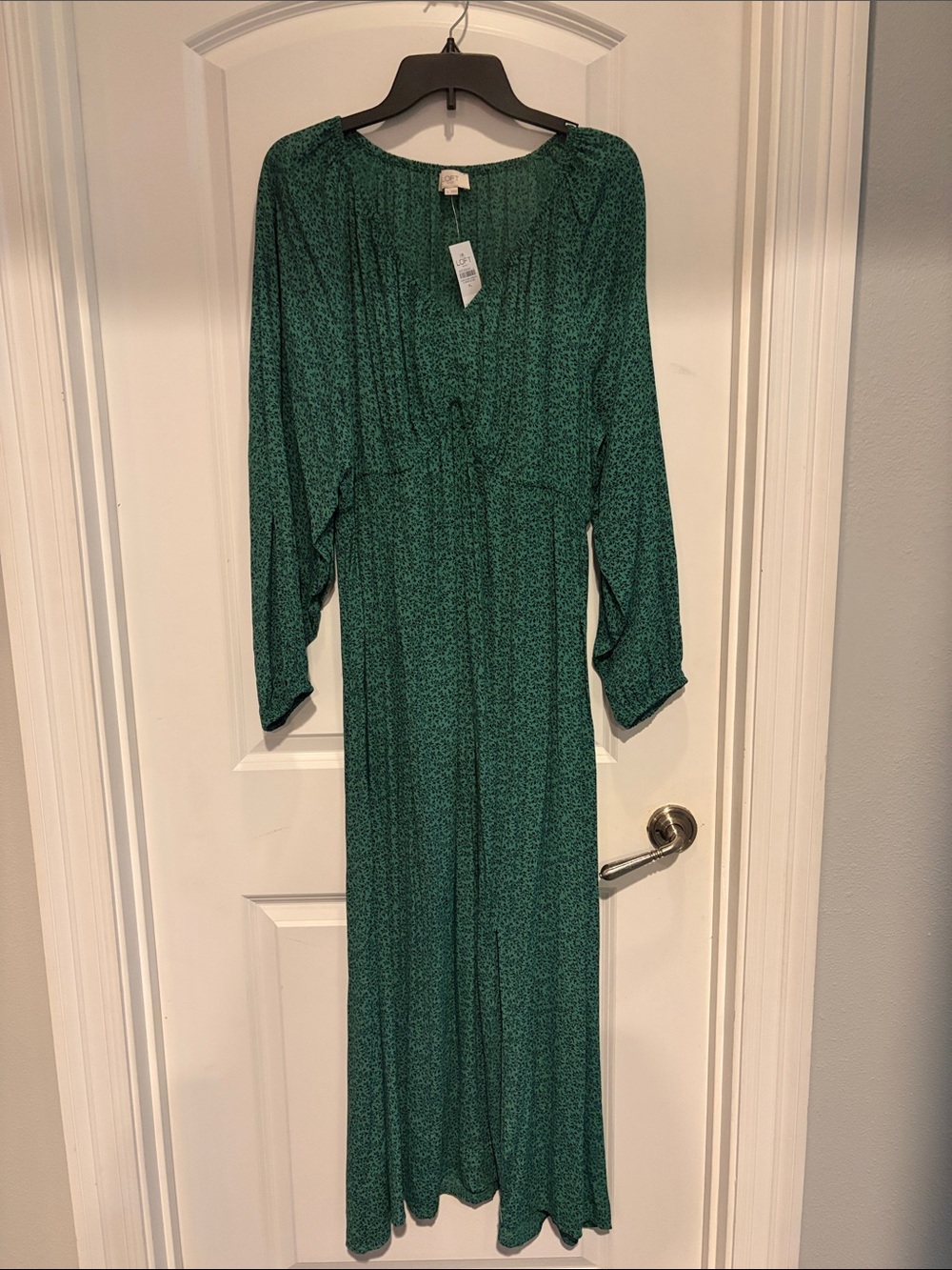 LOFT Emerald Green Printed Long Sleeve Maxi Dress